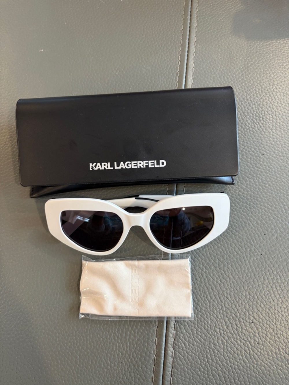 Karl Lagerfeld White Cat-Eye Sunglasses with Black Lenses